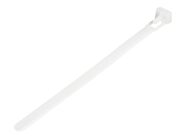 StarTech.com 15cm(6\") Reusable Cable Ties, 7mm(1/4\") wide, 35mm(1-3/8\") Bundle Dia. 22kg(50lb) Tensile Strength, Releasable Nylon Ties, Indoor/Outdoor, 94V-2/UL Listed, 100 Pack, White - Nylon 66 Plastic - TAA (CBMZTRB6) - Cable tie - 15 cm - white - TAA Compliant (pack of 100)
