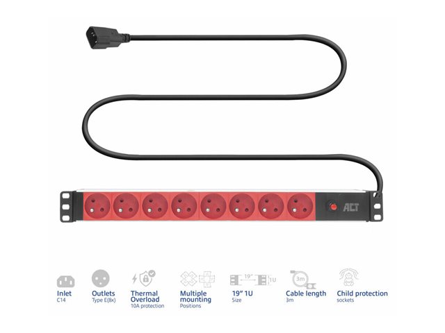 PDU C14 - TYPE E (8X) 10A FUSE. 1 stk