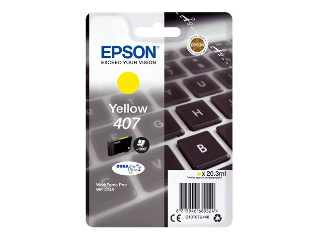 Epson 407 - 20.3 ml - L size - yellow - original - ink cartridge - for WorkForce Pro WF-4745, WF-4745DTWF