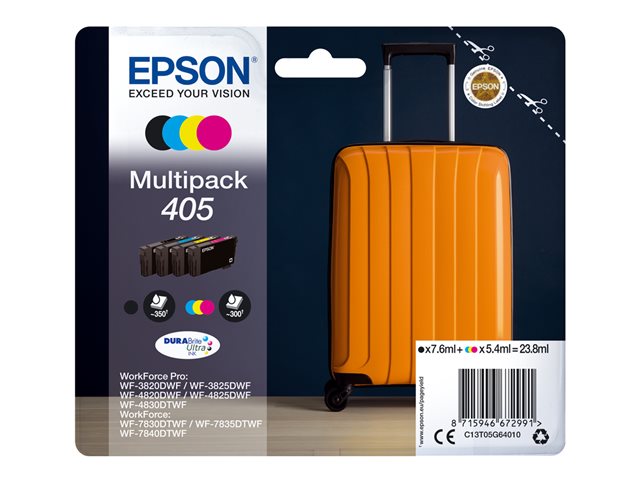 Epson 405 - 4-pack - black, yellow, cyan, magenta - original - ink cartridge - for WorkForce WF-7310, 7830, 7835, 7840, WorkForce Pro WF-3820, 3825, 4820, 4825, 4830, 7840
