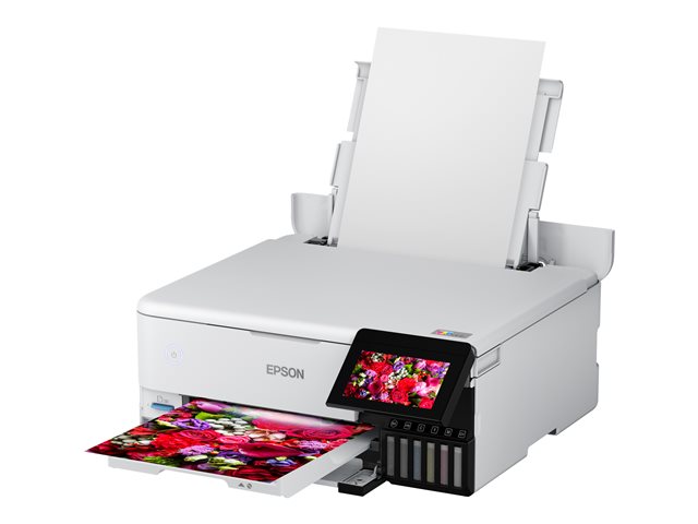 Epson EcoTank ET-8500 - Multifunction printer - colour - ink-jet - refillable - A4/Letter (media) - up to 16 ppm (printing) - USB, LAN, Wi-Fi(ac), USB host - white