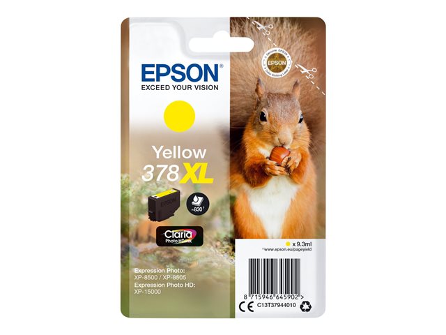 Epson 378XL - 9.3 ml - XL - yellow - original - blister - ink cartridge - for Expression Home XP-8605, 8606, Expression Home HD XP-15000, Expression Photo XP-8505, 8700