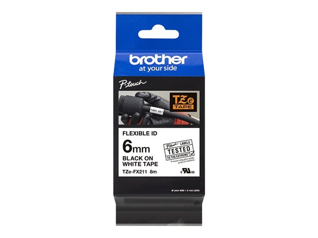 Brother TZe-FX211 - Black on white - Roll (0.6 cm x 8 m) 1 cassette(s) flexible tape - for Brother PT-D210, D600, H110, H200, P-Touch PT-E310, E550, P900, P-Touch Cube Plus PT-P710