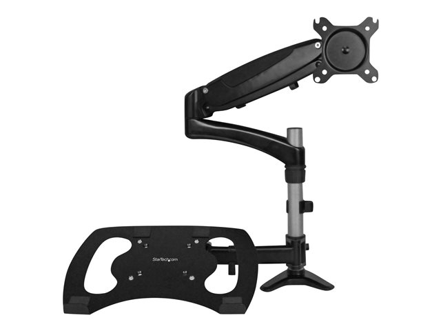 StarTech.com Laptop Monitor Stand - Computer Monitor Stand - Full Motion Articulating - VESA Mount Monitor Desk Mount - Mounting kit (pole clamp, rubber pad, laptop shelf, spring arm, swivel arm, 4 spacers, cable management clip, screws, key) - adjustable arm - for LCD display / notebook - aluminium - black - screen size: 15\"-27\" - desk-mountable