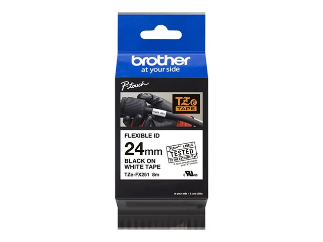 Brother TZe-FX251 - Adhesive - black on white - Roll (2.4 cm x 8 m) 1 cassette(s) flexible ID tape - for Brother PT-D600, P-Touch PT-3600, D610, D800, E550, P750, P900, P950, P-Touch EDGE PT-P750