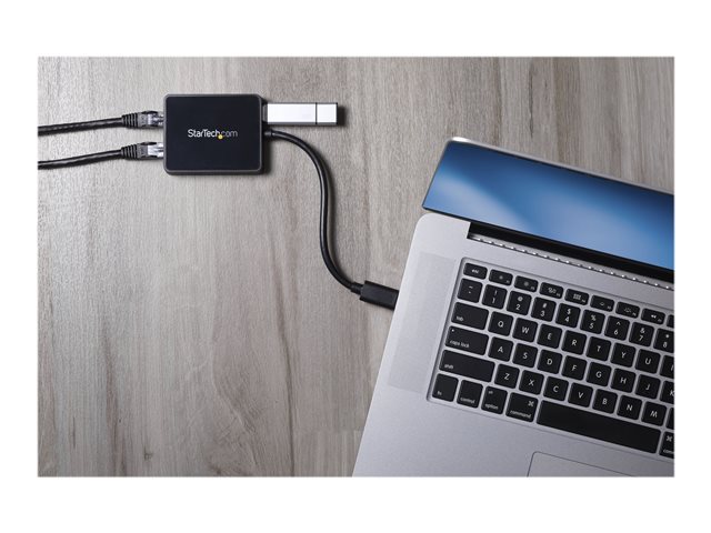 StarTech.com USB 3.0 to Dual Port Gigabit Ethernet Adapter w/ USB Port - 10/100/100 - USB Gigabit LAN Network NIC Adapter (USB32000SPT) - Network adapter - USB 3.0 - 1GbE - 1000Base-T - 2 ports - black