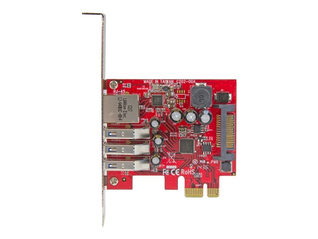 StarTech.com 3 Port PCI Express USB 3.0 Card + Gigabit Ethernet - Fits Standard & Low-Profile PCs - UASP Supported - Optional SATA Power (PEXUSB3S3GE) - Network / USB adapter - PCIe 2.0 low profile - USB 3.0 x 3 + 1000Base-T x 1