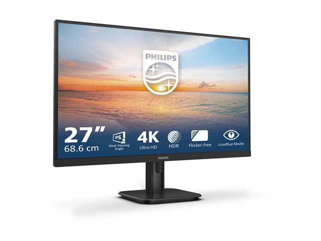 Philips 27E1N1800A - 1000 Series - LED monitor - 27\" - 3840 x 2160 4K @ 60 Hz - IPS - 350 cd/m² - 1000:1 - HDR10 - 4 ms - 2xHDMI, DisplayPort - speakers - black