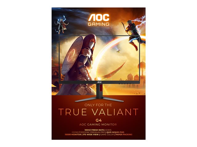 AOC Gaming CQ32G4VE - G4 Series - LED monitor - gaming - curved - 32\" (31.5\" viewable) - 2560 x 1440 QHD @ 180 Hz - Fast VA - 300 cd/m² - 3500:1 - HDR10 - 0.5 ms - 2xHDMI, DisplayPort - black, grey