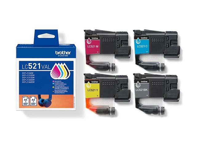Brother LC521 Value Pack - 4-pack - black, yellow, cyan, magenta - original - hanging box - ink cartridge - for Brother DCP-J1260W, DCP-J1310DW