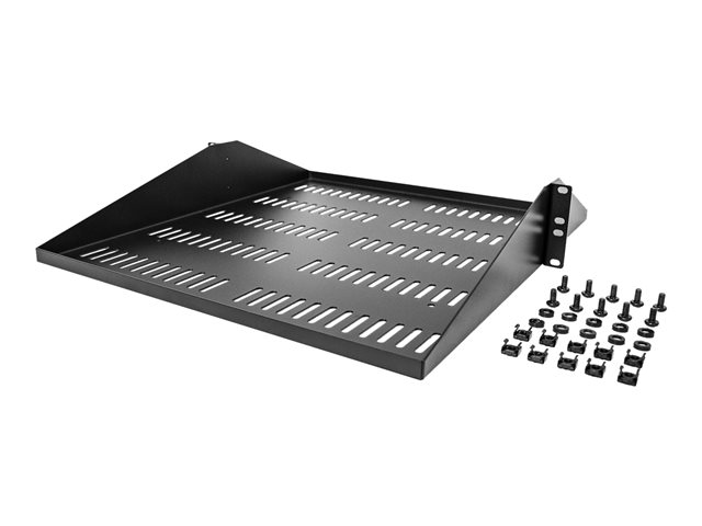 StarTech.com 2U Vented Server Rack Shelf, Center Mount 20in Deep Fixed Cantilever Tray, Rackmount Shelf for 19\" AV/Data/Network Equipment w/ Cage Nuts & Screws, 200lbs Weight Capacity - 2U Network Rack Shelf - Rack shelf - black - 2U - 19\"