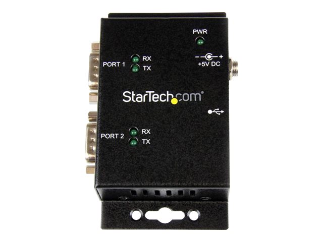 StarTech.com USB to Serial Adapter - 2 Port - Wall Mount - Din Rail Clips - Industrial - COM Port Retention - FTDI - DB9 (ICUSB2322I) - Serial adapter - USB 2.0 - RS-232 x 2 - black