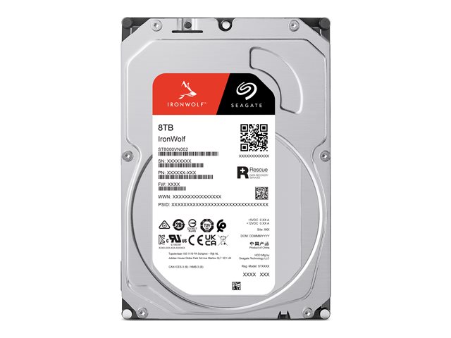 Seagate IronWolf ST8000VN002 - Hard drive - 8 TB - internal - 3.5\" - SATA 6Gb/s - buffer: 256 MB - with 3 years Seagate Rescue Data Recovery