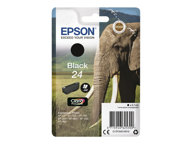 Epson 24 - 5.1 ml - black - original - ink cartridge - for Expression Photo XP-55, 750, 760, 850, 860, 950, 960, 970, Expression Premium XP-750, 850