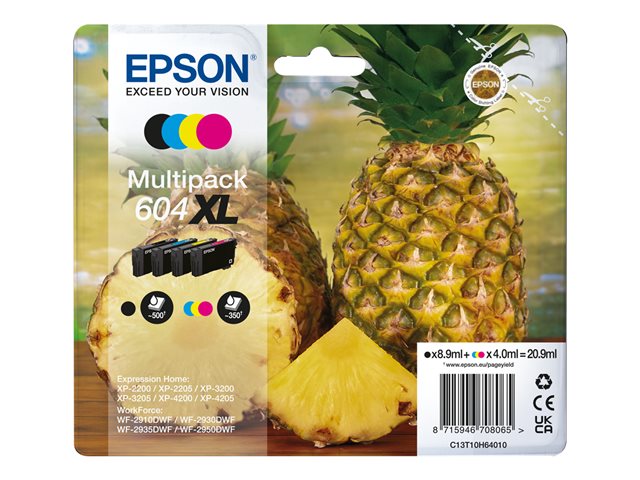 Epson 604XL Multipack - 4-pack - XL - black, yellow, cyan, magenta - original - blister with RF/acoustic alarm - ink cartridge - for Expression Home XP-2200, 2205, 3200, 3205, 4200, 4205, WorkForce WF-2910, 2930, 2935, 2950