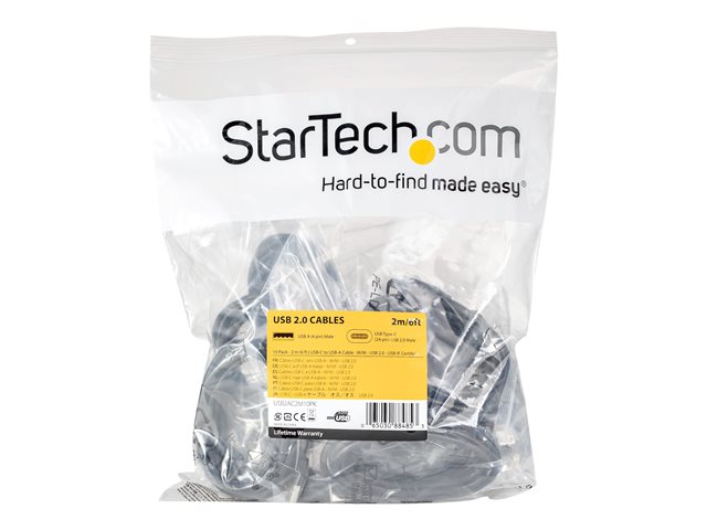 StarTech.com USB to USB C Cable - 2 m USB 2.0 Type C Cable 10 Pack - USB cable - USB (M) to 24 pin USB-C (M) - USB 2.0 - 2 m - black (pack of 10)