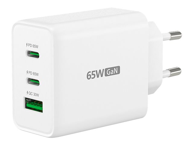 65W GaN USB-C 3-Port Charger - EU White
