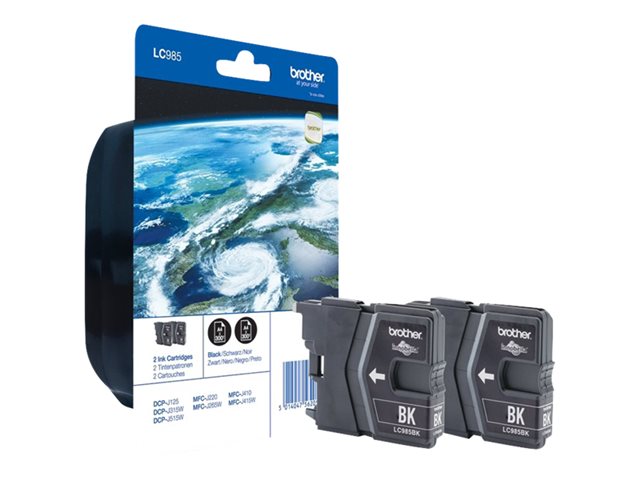 Brother LC985BKBP - 2-pack - black - original - blister - ink cartridge - for Brother DCP-J125, DCP-J140, DCP-J315, DCP-J515, MFC-J220, MFC-J265, MFC-J410, MFC-J415