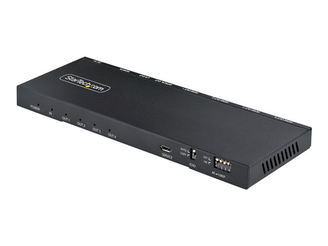 StarTech.com 4-Port HDMI Splitter, 4K 60Hz HDMI 2.0 Video, 1 In 4 Out HDMI Splitter, 4K HDMI Splitter w/Built-in Scaler, 3.5mm/Optical Audio Port, Durable Metal Housing, HDR/HDCP - 1x4 HDMI Display/Output Splitter (HDMI-SPLITTER-44K60S) - Video/audio