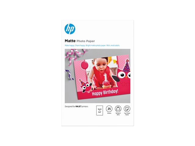 HP - Matte - 8.8 mil - 100 x 150 mm - 180 g/m² - 25 sheet(s) photo paper - for Deskjet Ink Advantage 1275, Officejet 38XX, 46XX, 52XX, 57XX, 68XX, 69XX, 80XX, 8702, 9012