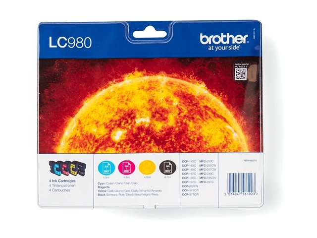 Brother LC980VALBP - 4-pack - black, yellow, cyan, magenta - original - blister - ink cartridge - for Brother DCP-145, 163, 165, 195, 365, 373, 375, 377, MFC-250, 290, 295, 297