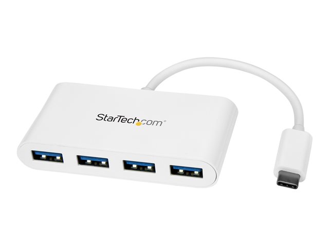 StarTech.com 4 Port USB C Hub with 4x USB-A Ports (USB 3.0 SuperSpeed 5Gbps), USB Bus Powered, Portable/Laptop USB-C to USB-A Adapter Hub, USB 3.1 Gen 1/USB 3.2 Gen 1 Type-C Hub, White - Windows/macOS/Linux (HB30C4ABW) - Hub - 4 x SuperSpeed USB 3.0 - desktop