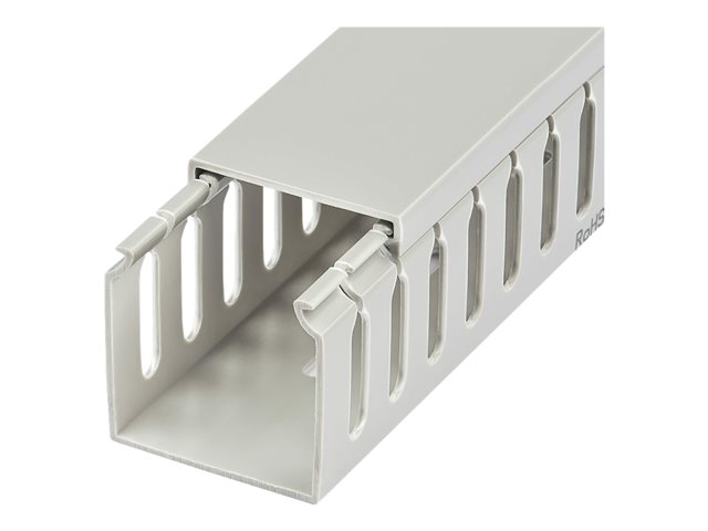 StarTech.com Open Slot Cable Management Raceway with Cover, 2\"(50mm)W x 2\"(50mm)H, 6.5ft(2m) length, 1/4\"(8mm) Slots, PVC Network Cable Hider/Wall Wire Duct, Max 80 Cables, UL Listed - UL94 V0, M1 Fire Rated - Cable raceway - 2 m - grey - TAA Compliant