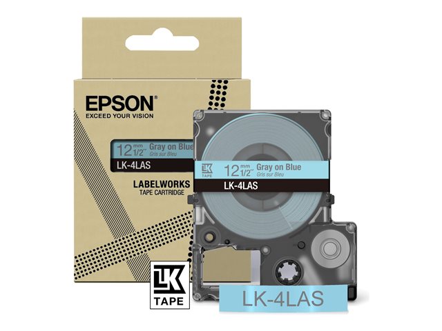 Epson LabelWorks LK-4LAS - Grey on blue - Roll (1.2 cm x 8 m) 1 cassette(s) hanging box - tape cartridge - for LabelWorks LW-C410, LW-C610