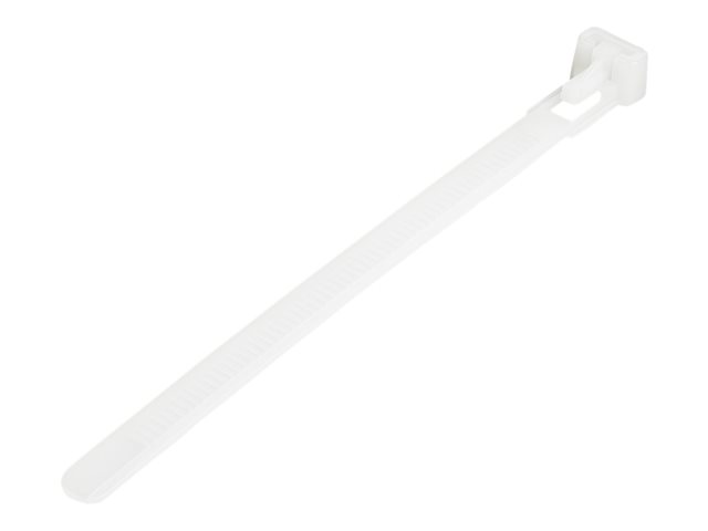 StarTech.com 12cm(5\") Reusable Cable Ties, 7mm(1/4\") wide, 30mm(1-1/8\") Bundle Dia. 22kg(50lb) Tensile Strength, Releasable Nylon Ties, Indoor/Outdoor, 94V-2/UL Listed, 100 Pack, White - Nylon 66 Plastic - TAA (CBMZTRB5) - Cable tie - 12.5 cm - white - TAA Compliant (pack of 100)