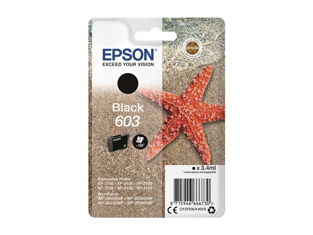 Epson 603 - 3.4 ml - black - original - blister - ink cartridge - for Expression Home XP-2150, 2155, 3150, 3155, 4150, 4155, WorkForce WF-2820, 2840, 2845, 2870