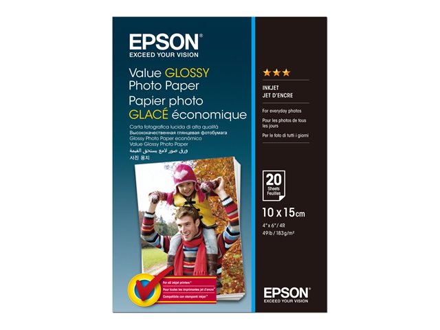 Epson Value - Glossy - 100 x 150 mm - 183 g/m² - 20 sheet(s) photo paper - for Epson L382, L386, L486, Expression Home HD XP-15000, Expression Premium XP-900