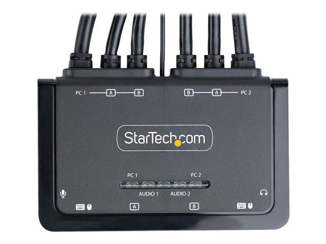 StarTech.com 2-Port Dual-Monitor HDMI Cable KVM Switch, 4K 60Hz, Compact KVM with 5ft/1.5m USB-A/HDMI/Audio Integrated Cables, Bus Powered - Remote Push Button/Hotkey Switching (C2-DH46-UA2-CBL-KVM) - KVM / audio / USB switch - compact - 2 x KVM / audio / USB - 1 local user - desktop