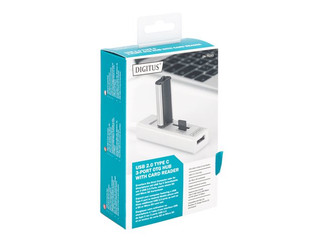 USB 2.0 TYPE-C HUB WITH CARDREADER 3X USB 2.0. 1X SD 1X MICROSD PORT ALUMINIUM