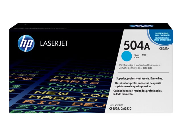 HP 504A - Cyan - original - LaserJet - toner cartridge (CE251A) - for Color LaserJet CM3530 MFP, CM3530fs MFP, CP3525, CP3525dn, CP3525n, CP3525x