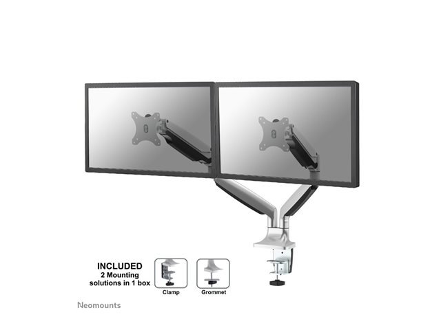 Neomounts NM-D750D - Mounting kit - full-motion - for 2 LCD displays - silver - screen size: 10\"-32\" - clamp mountable, grommet, desk-mountable