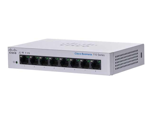 Cisco Business 110 Series 110-8T-D - Switch - unmanaged - 8 x 10/100/1000 - rack-mountable, desktop, wall-mountable - DC power