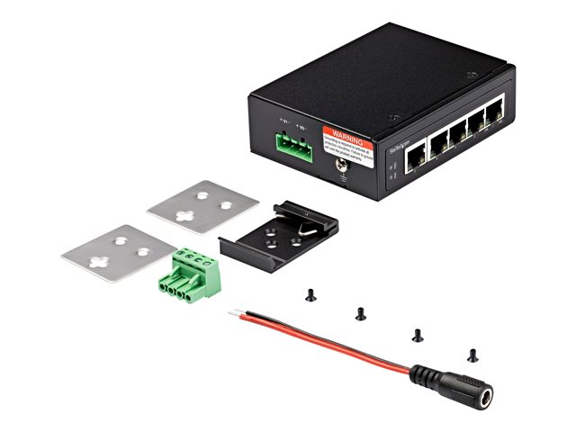 StarTech.com Industrial 5 Port Gigabit PoE Switch, 30W, Power Over Ethernet Switch, Hardened GbE PoE+ Unmanaged Switch, Rugged High Power Gigabit Network Switch IP-30 Housing/-40 C to 75 C - Gigabit Ethernet PoE (IESC1G50UP) - Switch - unmanaged - 4 x 10/100/1000 (PoE+) + 1 x 10/100/1000 - DIN rail mountable, wall-mountable - PoE+ (120 W) - DC power