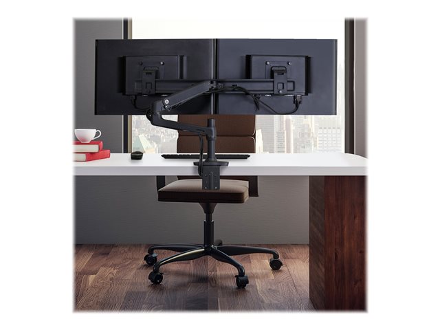 Ergotron LX - Mounting kit (articulating arm, extension, base, 2-piece desk clamp, dual displays bow, 2 pivots, 8\" pole) - for 2 LCD displays - dual direct - matte black - screen size: up to 25\"