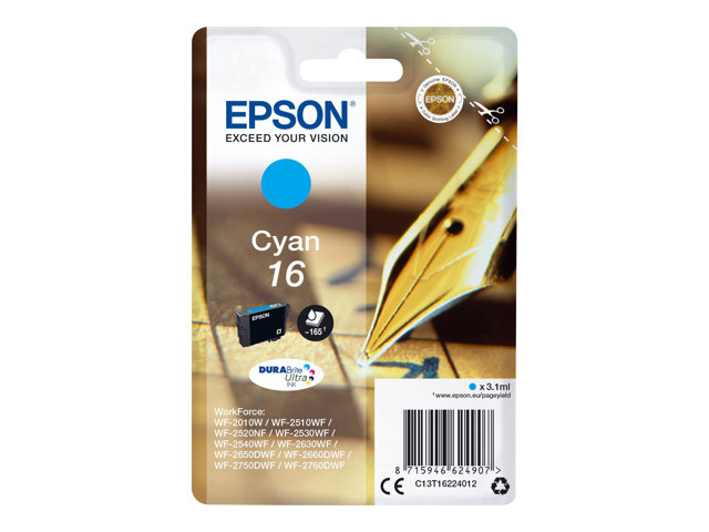 Epson 16 - 3.1 ml - cyan - original - ink cartridge - for WorkForce WF-2010, 2510, 2520, 2530, 2540, 2630, 2650, 2660, 2750, 2760