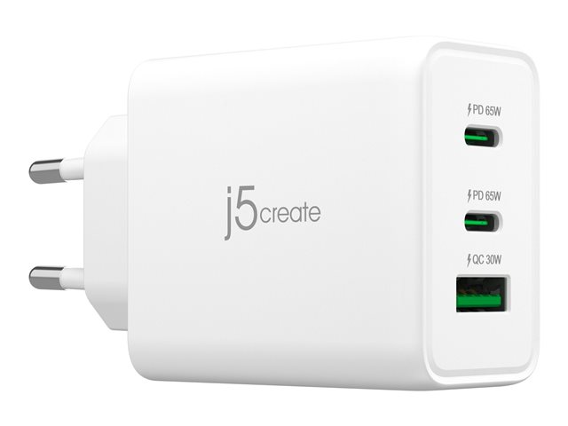 65W GaN USB-C 3-Port Charger - EU White