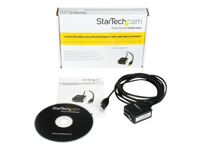 StarTech.com USB to Serial Adapter - Optical Isolation - USB Powered - FTDI USB to Serial Adapter - USB to RS232 Adapter Cable (ICUSB2321FIS) - Serial adapter - USB - RS-232 - black