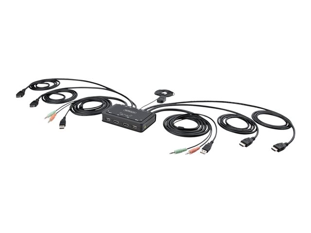 StarTech.com 2-Port Dual-Monitor HDMI Cable KVM Switch, 4K 60Hz, Compact KVM with 5ft/1.5m USB-A/HDMI/Audio Integrated Cables, Bus Powered - Remote Push Button/Hotkey Switching (C2-DH46-UA2-CBL-KVM) - KVM / audio / USB switch - compact - 2 x KVM / audio / USB - 1 local user - desktop