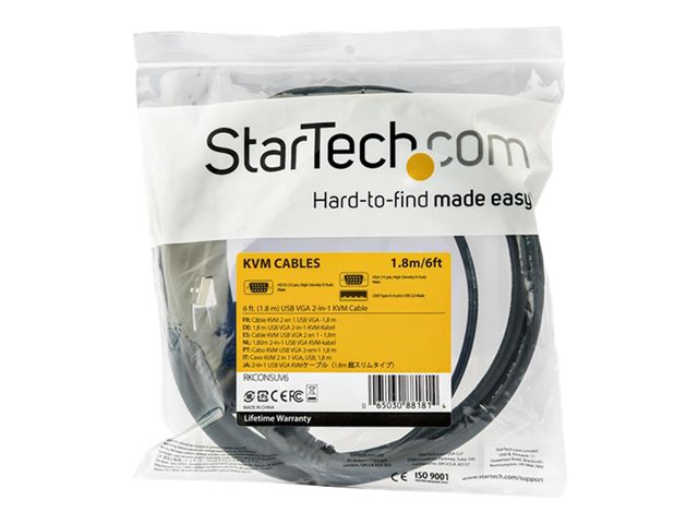 StarTech.com 15 ft. (4.6 m) USB KVM Cable for StarTech.com Rackmount Consoles - VGA and USB KVM Console Cable (RKCONSUV15) - Video / USB cable - mini-VGA (M) to USB, HD-15 (VGA) (M) - 4.6 m - for P/N: RKCONS1701, RKCONS1708K, RKCONS1716K, RKCONS17HD,
