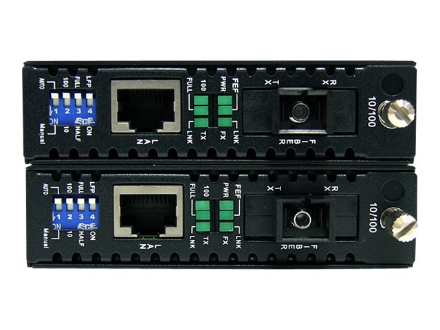 StarTech.com 10/100 Mbps Ethernet Single Mode WDM Fiber Media Converter Kit SC 20km (ET90110WDM2) - Fibre media converter - 100Mb LAN - 10Base-T, 100Base-FX, 100Base-TX - RJ-45 / SC single-mode - up to 20 km - 1310 nm - for P/N: ETCHS2U, SVA12M2NEUA,