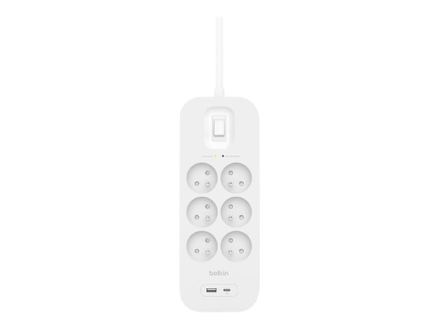 Belkin Connect - Surge protector - with USB-C and USB-A ports - AC - output connectors: 6 - 2 m cord