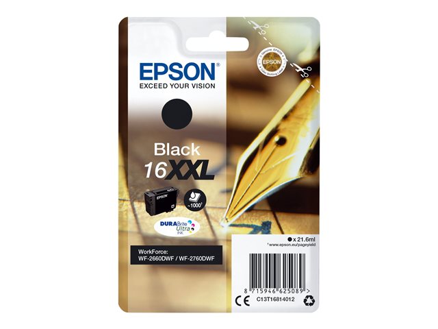 Epson 16XXL - 21.6 ml - XL - black - original - blister with RF/acoustic alarm - ink cartridge - for WorkForce WF-2660DWF