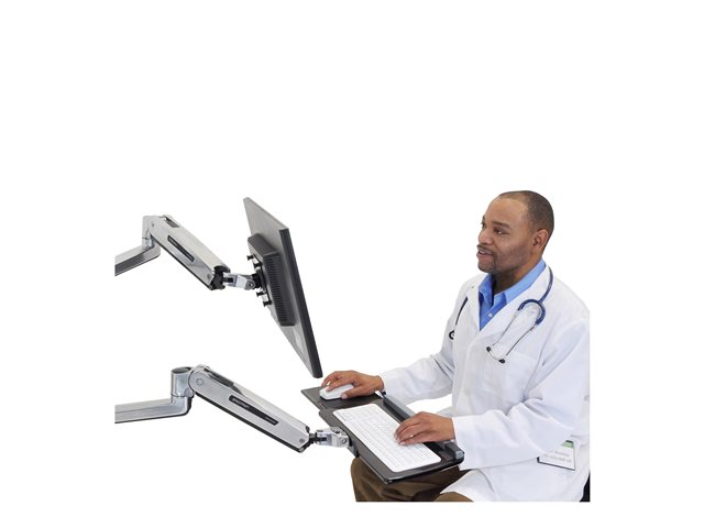 Ergotron LX - Mounting kit (CPU holder, mouse holder, 2 track covers, keyboard arm, 2 cable channels, wrist rest, sit-stand arm, wall track 10\", wall track 34\") - Constant Force Technology - for LCD display / PC equipment - medium CPU holder - polished aluminium - screen size: up to 42\" - wall-mountable