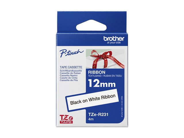 Brother TZe-R231 - Black on white - Roll (1.2 cm x 4 m) 1 cassette(s) ribbon tape - for Brother PT-D210, D600, H110, P-Touch PT-E310, P-Touch Cube PT-P300