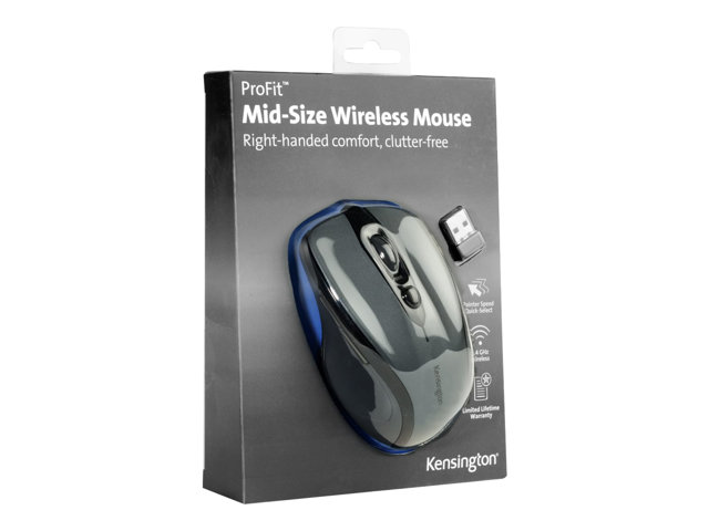Kensington Pro Fit Mid-Size - Mouse - right-handed - optical - 5 buttons - wireless - 2.4 GHz - USB wireless receiver - graphite grey
