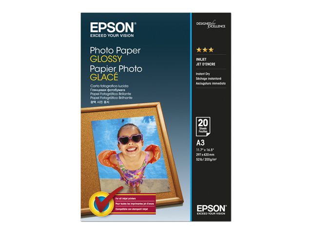 Epson - Glossy - A3 (297 x 420 mm) - 200 g/m² - 20 sheet(s) photo paper - for Expression Photo XP-970, SureColor P706, SC-T5160, T3160, T5160, WorkForce WF-7840, 7845